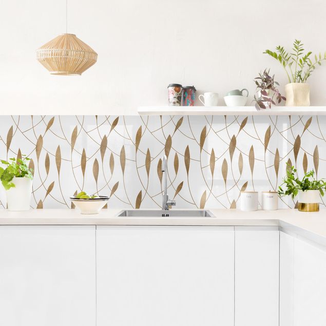 Glasrückwand Küche Muster Natürliches Muster schwungvolle Blätter in Gold