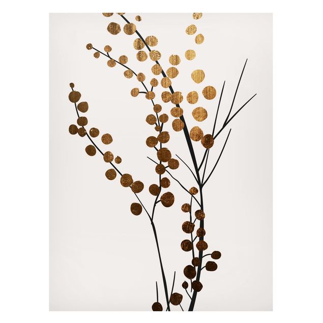 Magnettafel Blumen Grafische Pflanzenwelt - Beeren Gold