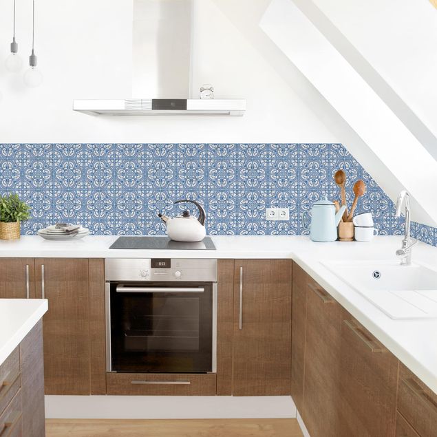 Küchenrückwand Fliesenoptik Fliesenmuster Faro blau