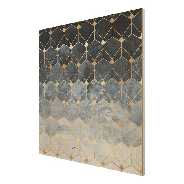 Holzbild - Blaue Geometrie goldenes Art Deco - Quadrat 1:1