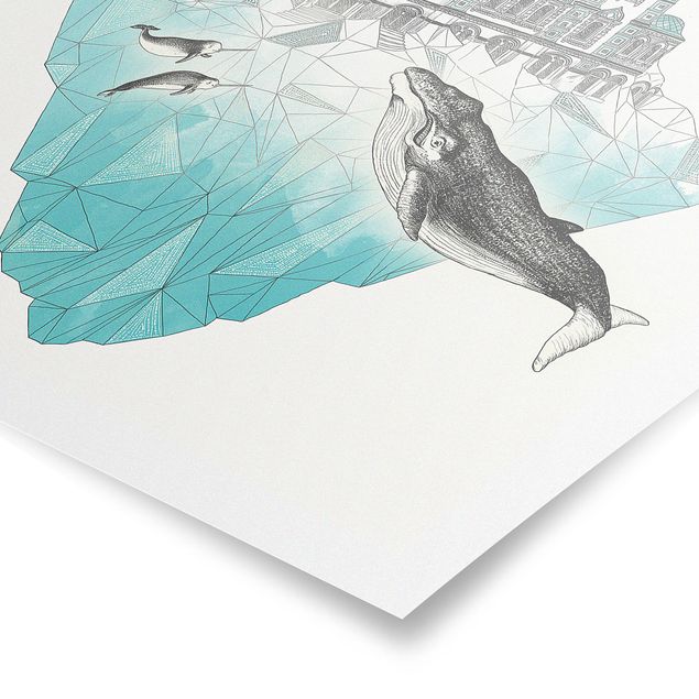 Tiere Poster Illustration Kirche mit Kuppeln und Wal