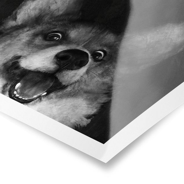 Schöne Wandbilder Illustration Hund Corgi Malerei Schwarz Weiß