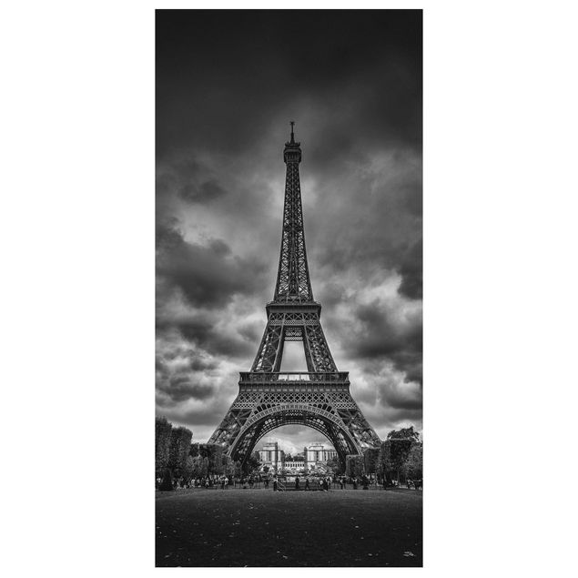 Raumteiler - Eiffelturm vor Wolken schwarz-weiß - 250x120cm