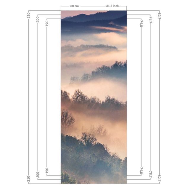 Duschrückwand - Nebel bei Sonnenuntergang