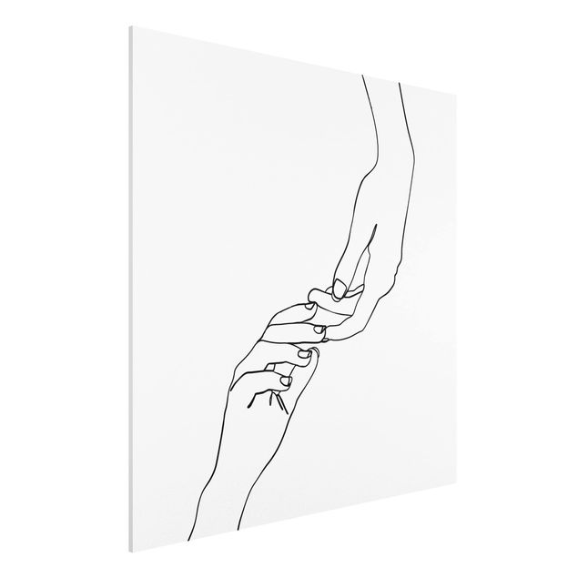 Bilder auf Hartschaumplatte Line Art Hände Berührung Schwarz Weiß
