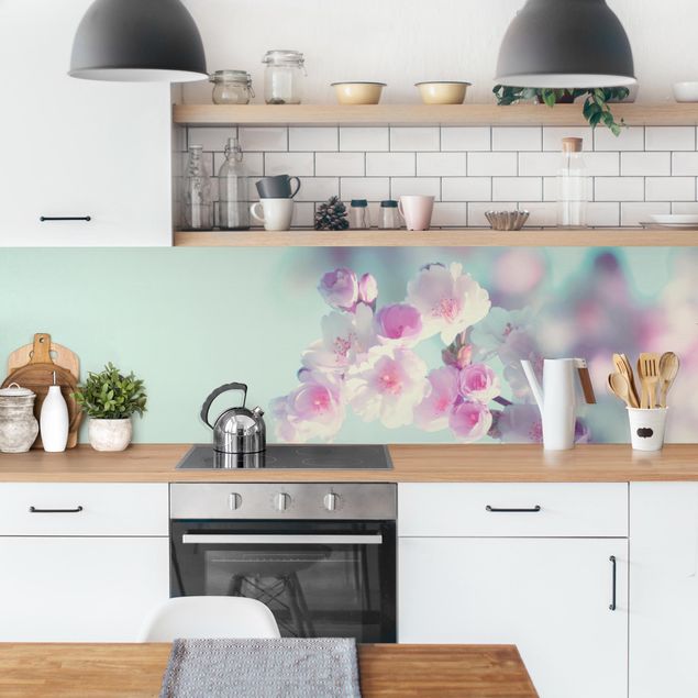 Küchenrückwände selbstklebend Farbenfrohe Kirschblüten