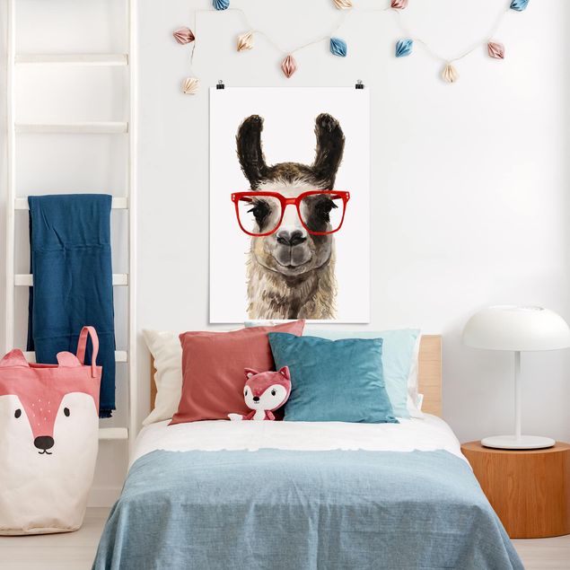 Poster Kinderzimmer Tiere Hippes Lama mit Brille II