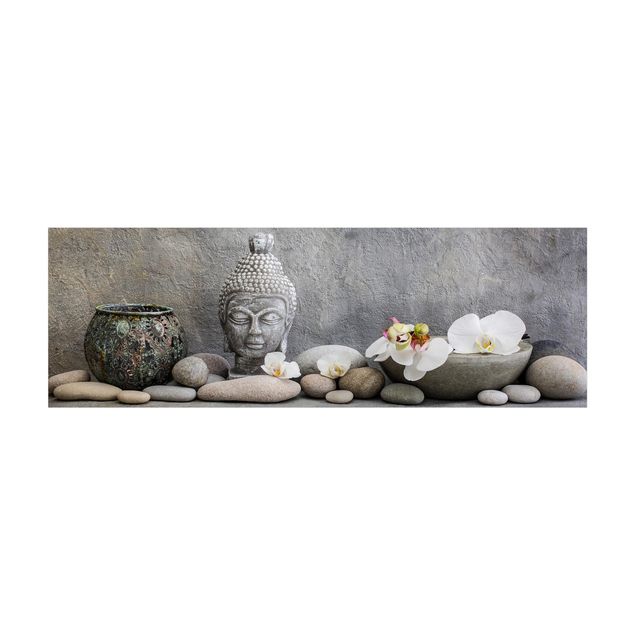 Teppich grau Zen Buddha mit weißen Orchideen