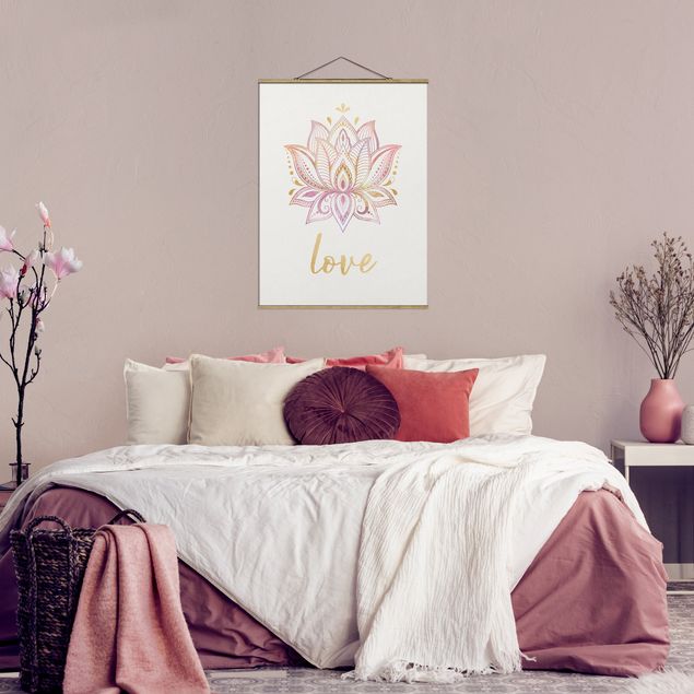 Stoffbilder zum Aufhängen Lotus Illustration Love gold rosa