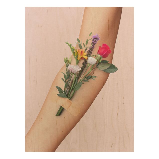Moderne Holzbilder Arm mit Blumen