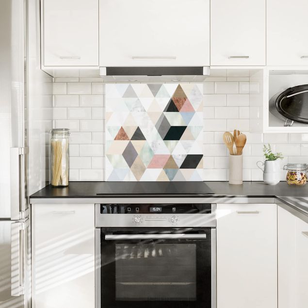 Muster Küchenrückwand Glas Aquarell-Mosaik mit Dreiecken I