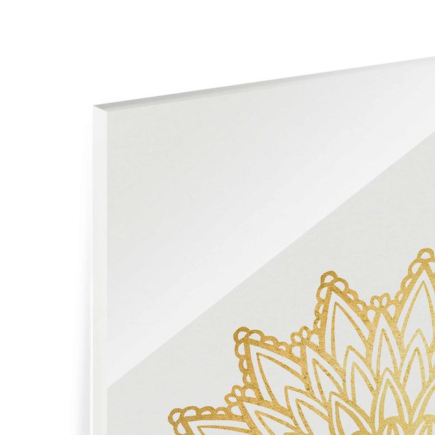 Glasbild - Mandala Sonne Illustration weiß gold - Querformat 2:3