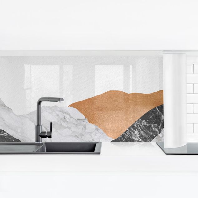 Spritzschutz Küche Landschaft in Marmor und Kupfer