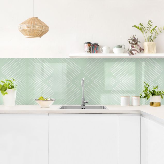 Glasrückwand Küche Muster Rautenmuster mit Streifen in Mintgrün