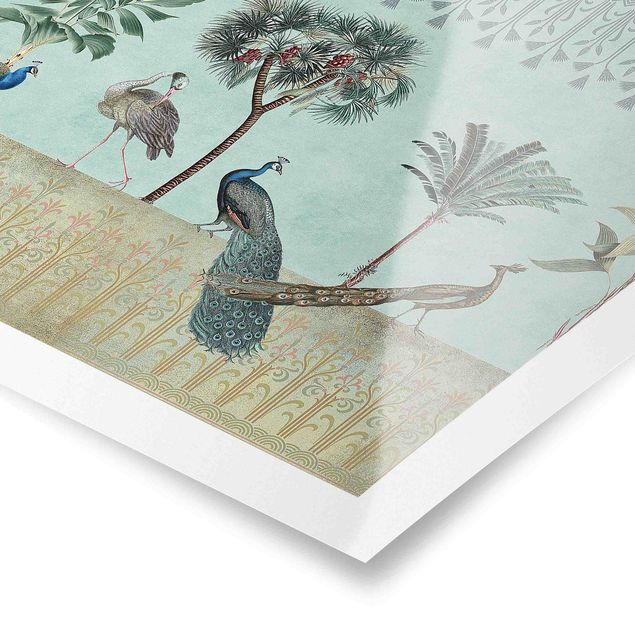 Bilder für die Wand Vintage Collage - Tropische Vögel mit Palmen