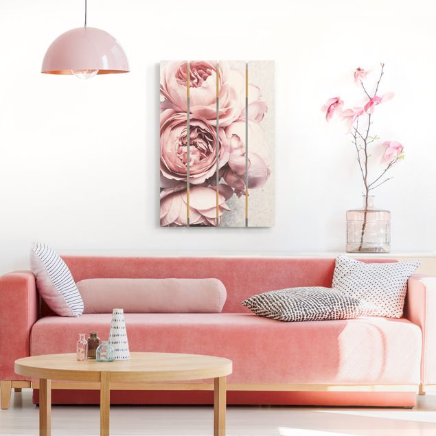 Moderne Holzbilder Rosa Pfingstrosenblüten Shabby Pastell