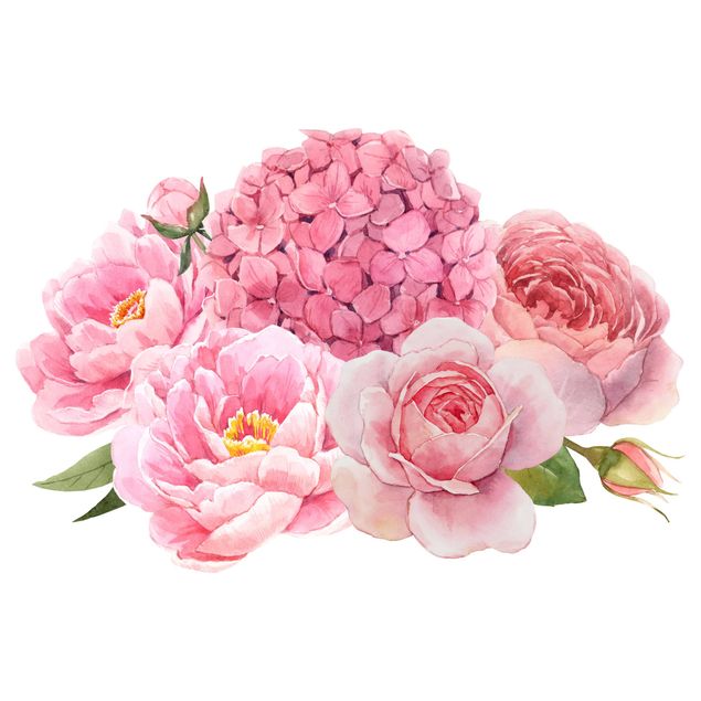 Wandtattoo - Aquarell Hortensie Rose Bouquet XXL