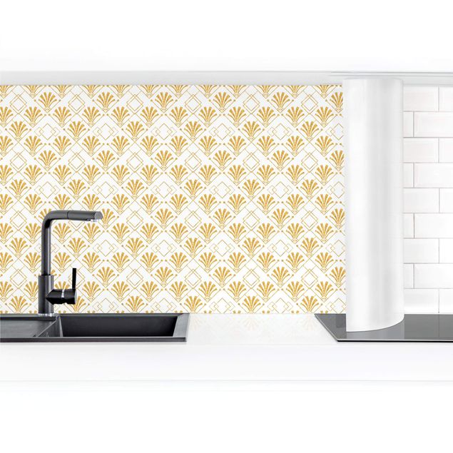 Glasrückwand Küche Muster Glitzeroptik mit Art Deco Muster in Gold II