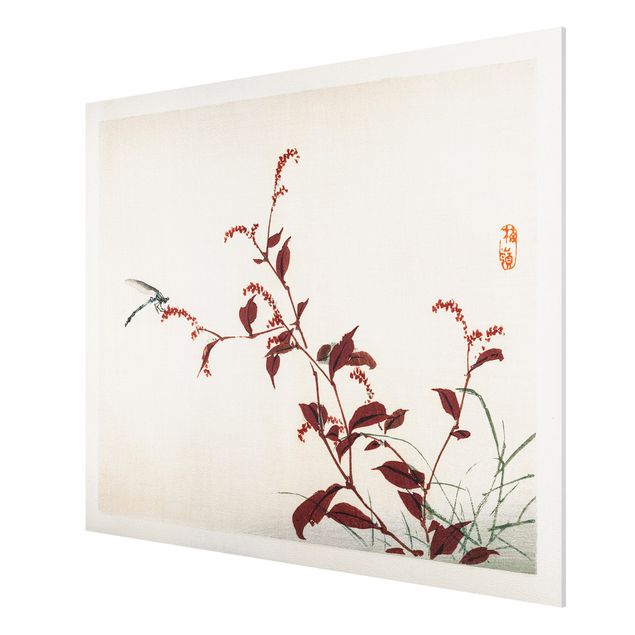 Bilder für die Wand Asiatische Vintage Zeichnung Roter Zweig mit Libelle