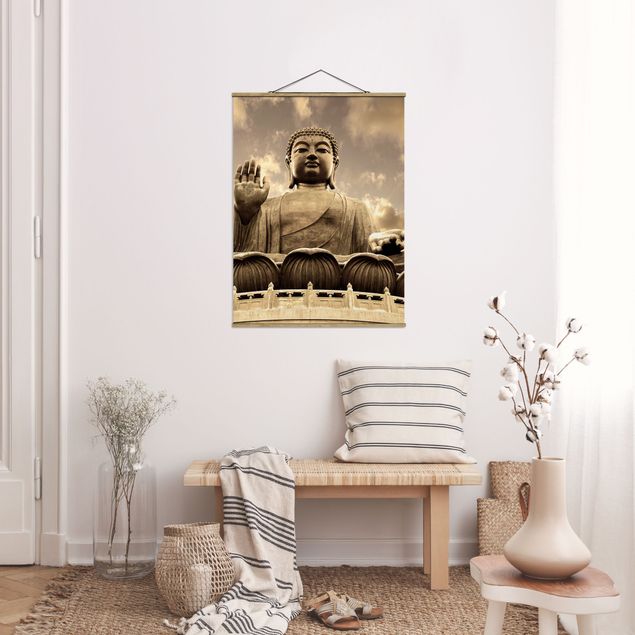 Stoffbild mit Posterleisten - Großer Buddha Sepia - Hochformat 3:4