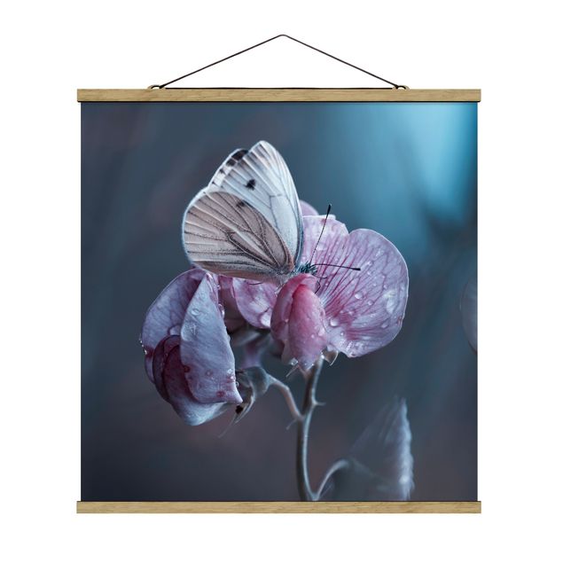 Stoffbild mit Posterleisten - Schmetterling im Regen - Quadrat 1:1