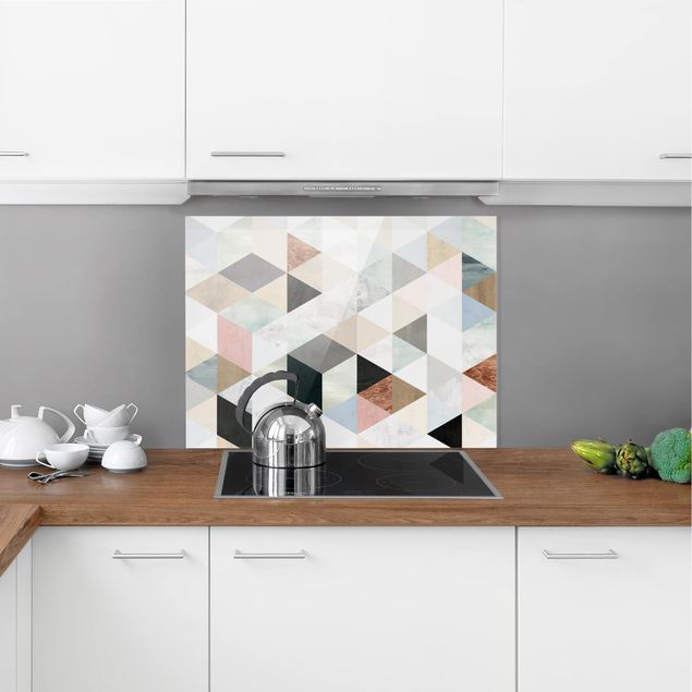 Muster Küchenrückwand Glas Aquarell-Mosaik mit Dreiecken I