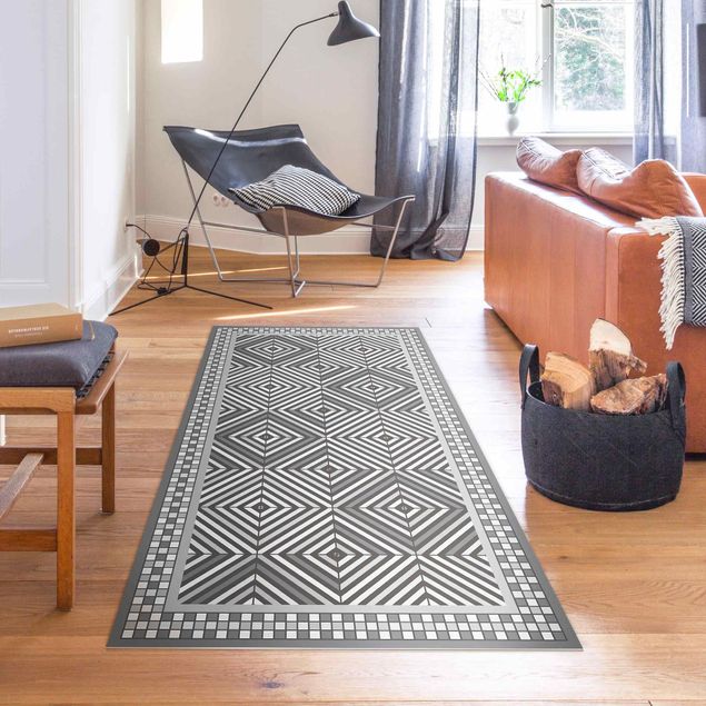 Teppiche Geometrische Fliesen Strudel Grau mit schmalem Mosaikrahmen