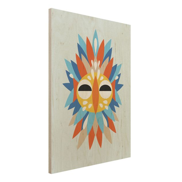 Holzbilder modern Collage Ethno Maske - Papagei