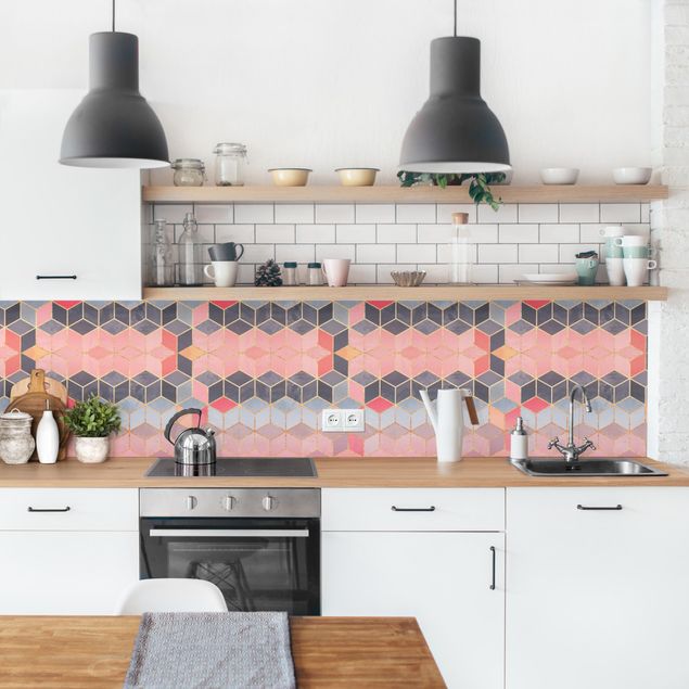 Küchenrückwand abstrakt Buntes Pastell goldene Geometrie II