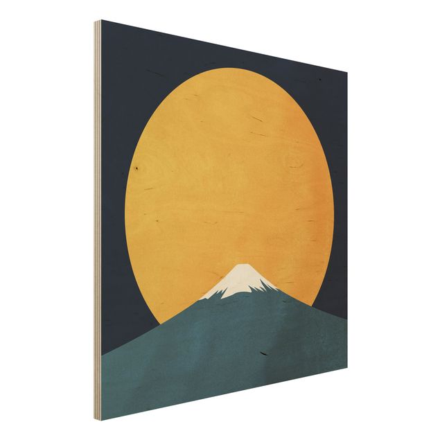 Holzbilder Landschaften Sonne, Mond und Berge