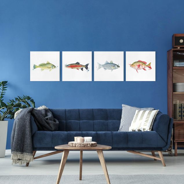 Leinwandbild 4-teilig - Farbfang - Fische Set I