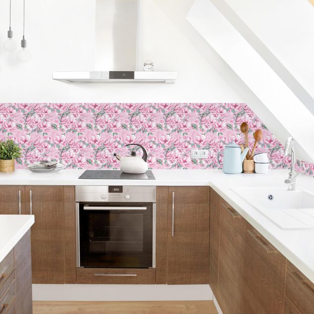 Muster Küchenrückwand Glas Rosa Blütentraum Pastell Rosen in Aquarell II