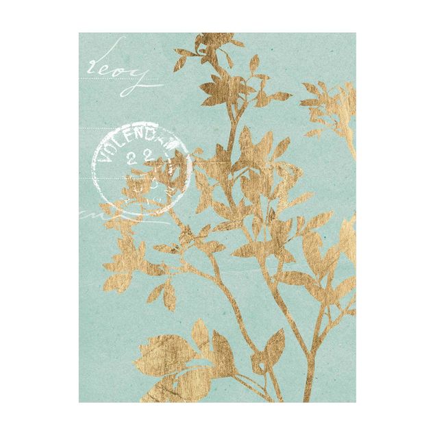 Teppich Blumen Goldene Blätter auf Turquoise II