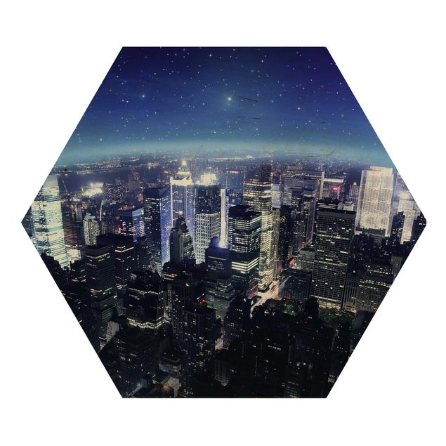Hexagon Bild Holz - Illuminated New York
