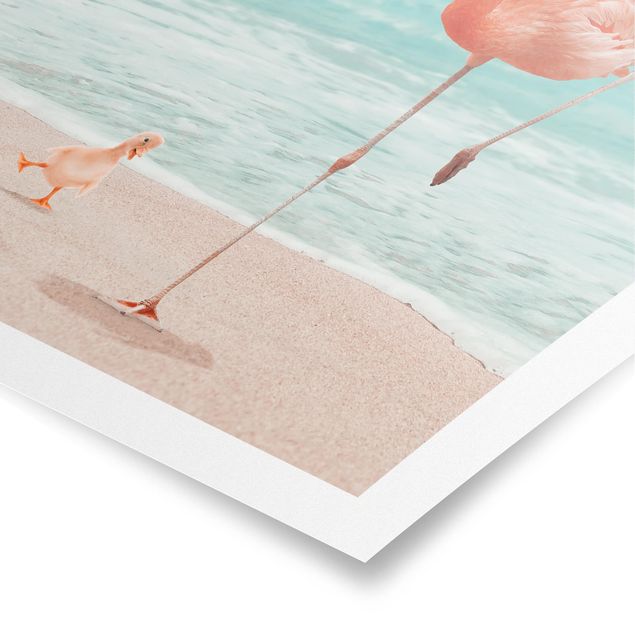Poster - Jonas Loose - Strand mit Flamingo - Hochformat 3:4