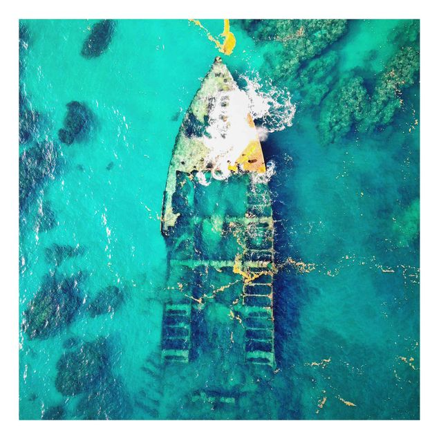 Alu Dibond Bilder Top View Schiffswrack im Meer