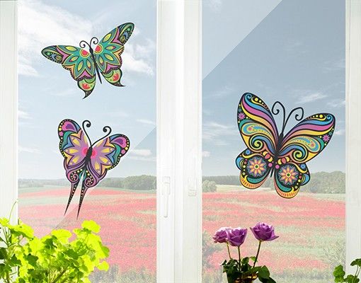 Fensterfolie Tiere Mandala Schmetterlinge