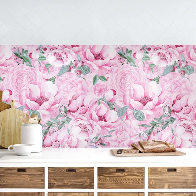 Küchenrückwände Platte Rosa Blütentraum Pastell Rosen in Aquarell