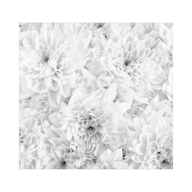 Duschrückwand - Dahlien Blumenmeer Schwarz-Weiß