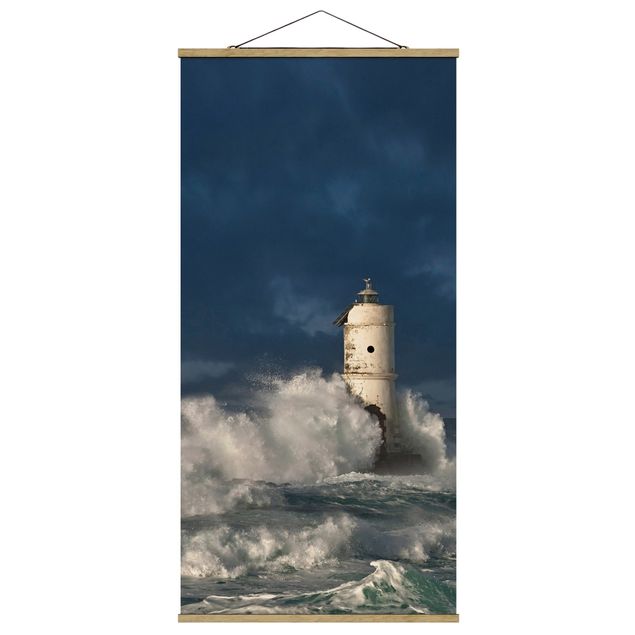 Stoffbild mit Posterleisten - Leuchtturm auf Sardinien - Hochformat 1:2