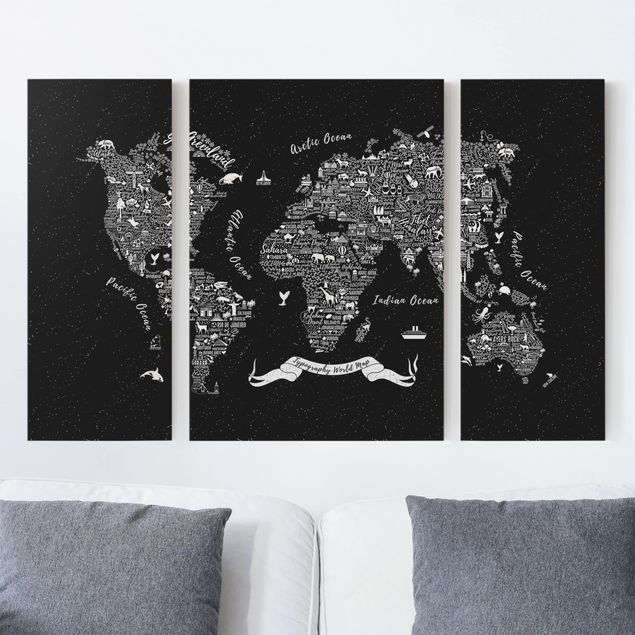 Leinwand Sprüche Typografie Weltkarte schwarz