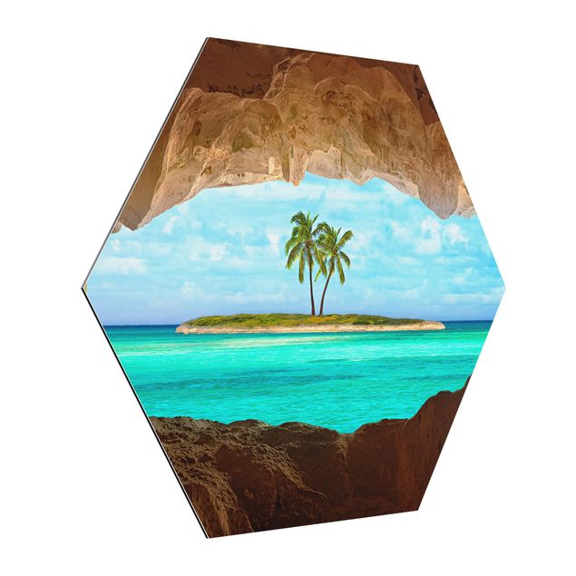 Hexagon Bild Alu-Dibond - Blick ins Paradies