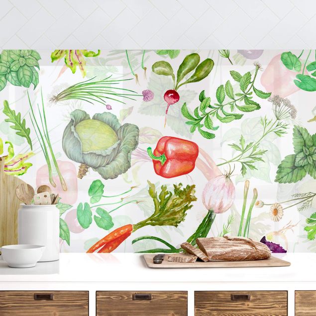 Küchenrückwände Platte Gemüse und Kräuter Illustration