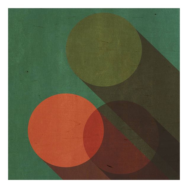 Moderne Holzbilder Abstrakte Formen - Kreise in Grün und Rot