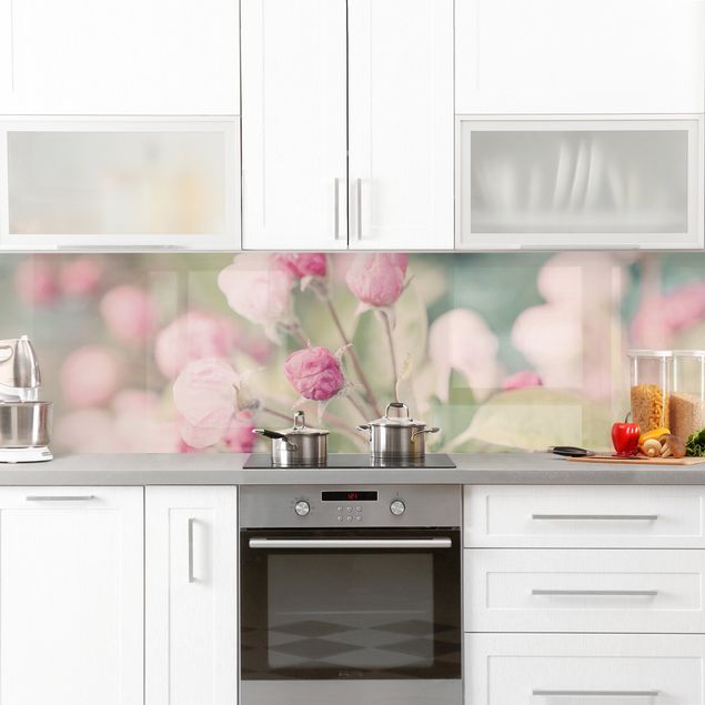 Küchenrückwand Folie Blumen Apfelblüte Bokeh rosa