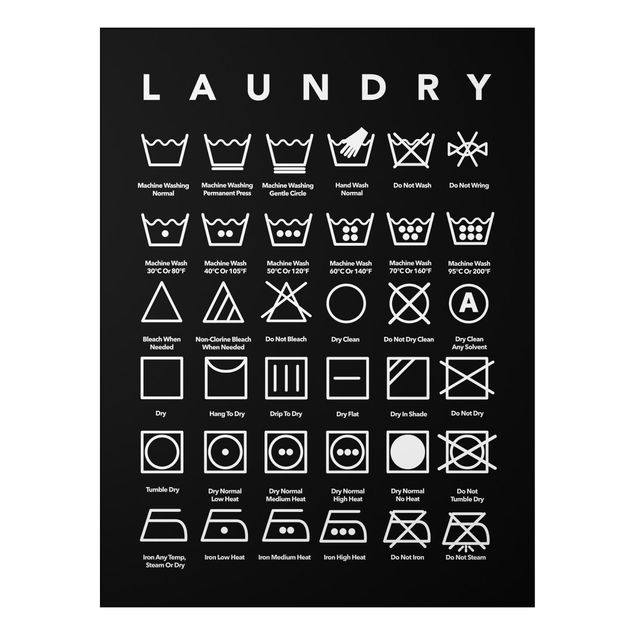 Alu Dibond Bilder Laundry Symbole Schwarz-Weiß