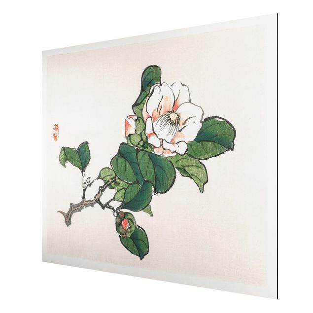Aluminium Print gebürstet - Asiatische Vintage Zeichnung Apfelblüte - Querformat 3:4
