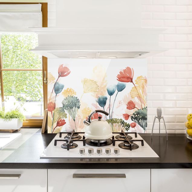 Küchenrückwand Glas Motiv Blumen Wildblumen im Sommer II