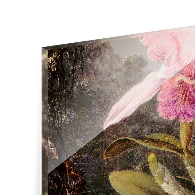 Spritzschutz Glas - Martin Johnson Heade - Orchidee und drei Kolibris - Panorama - 5:2