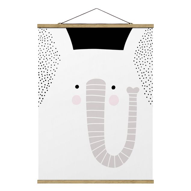 Stoffbild mit Posterleisten - Tierpark mit Mustern - Elefant - Hochformat 3:4